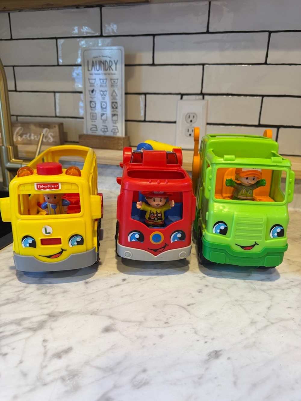 Fisher-Price Yellow, Red & Green Happy Face Vehicle Trio with Driver Figures